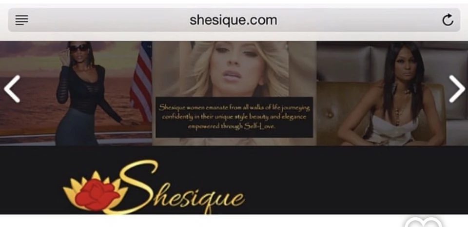 Archive screenshot of Shesique.com showing its carousel and original red-and-gold lotus logo.